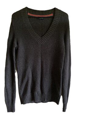Tommy Hilfiger Cotton, Wool Sweater V-Neck Grey Size M